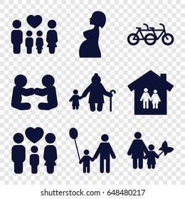 Mother icons set. set of 9 mother filled icons such as family, pregnant woman, father and son, mother and son, family house, old woman and child