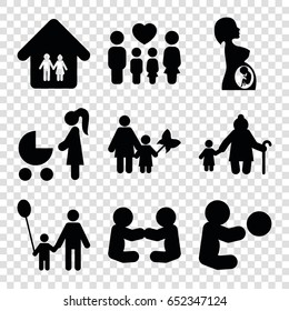 Mother icons set. set of 9 mother filled icons such as family, pregnant woman, family home, father and son, mother and son, woman with baby carriage