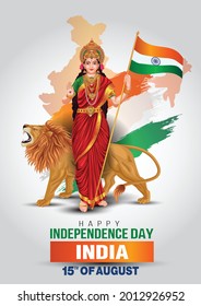 Mother India on Indian map background for Happy Independence Day of India. vector illustration design