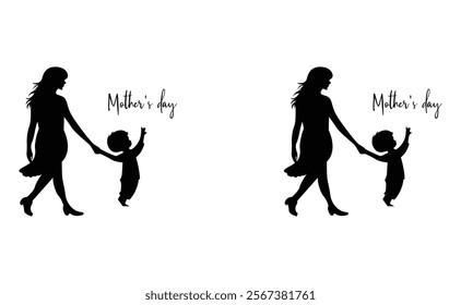 Mother and Infant Silhouette A Newborn's Comforting Black Embrace.Pregnant woman and child in silhouette against white background
