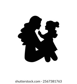 Mother and Infant Silhouette A Newborn's Comforting Black Embrace.Pregnant woman and child in silhouette against white background
