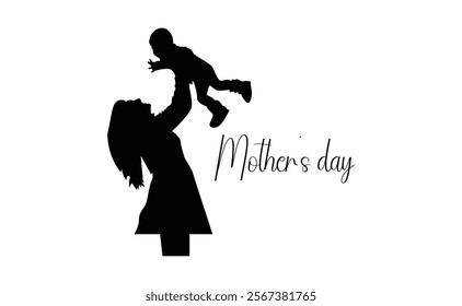 Mother and Infant Silhouette A Newborn's Comforting Black Embrace.Pregnant woman and child in silhouette against white background
