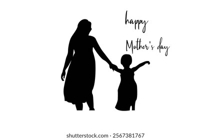 Mother and Infant Silhouette A Newborn's Comforting Black Embrace.Pregnant woman and child in silhouette against white background
