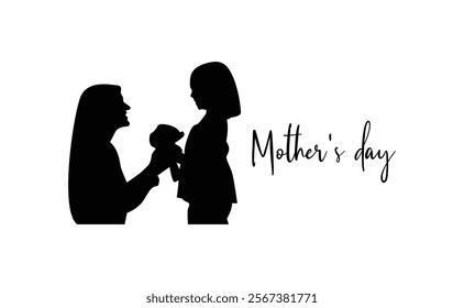 Mother and Infant Silhouette A Newborn's Comforting Black Embrace.Pregnant woman and child in silhouette against white background
