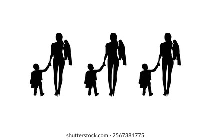 Mother and Infant Silhouette A Newborn's Comforting Black Embrace.Pregnant woman and child in silhouette against white background
