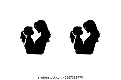 Mother and Infant Silhouette A Newborn's Comforting Black Embrace.Pregnant woman and child in silhouette against white background
