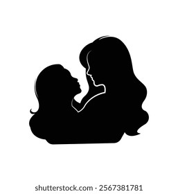 Mother and Infant Silhouette A Newborn's Comforting Black Embrace.Pregnant woman and child in silhouette against white background
