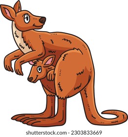 Mother Kangaroo and Baby Kangaroo Cartoon Clipart 