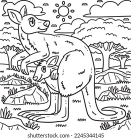 Mother Kangaroo and Baby Kangaroo Coloring Page