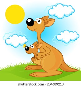 mother kangaroo with baby  - vector  illustration, eps