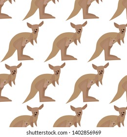 A mother kangaroo with her cub inside the pouch. Cartoon vector style.

