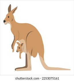 Mother Kangaroo With Her Little Cute Baby Kangaroo. Happy Mam Wallaby Character. Cartoon Australian Animals Vector. Australian animal. Kangaroo with baby cartoon vector illustration.