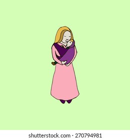 Mother keep baby in wrap.