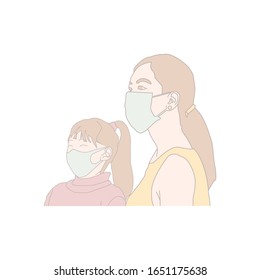 Mother and kid crowd in protective mask illustration vector eps 10