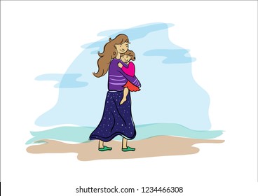 mother and kid illustration vector