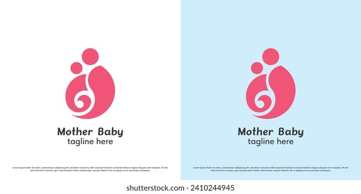Mother kid logo design illustration. People mother affection parents caring for children family affection feelings hope charity. Icon symbol smooth soft simple minimal warm sincere kind happy.