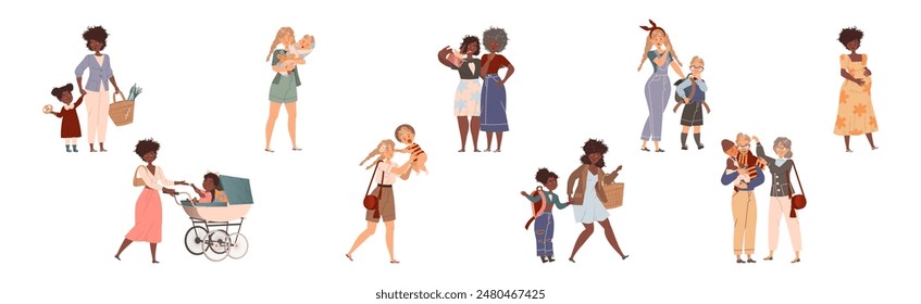 Mother and Kid Together as Parenthood Vector Set