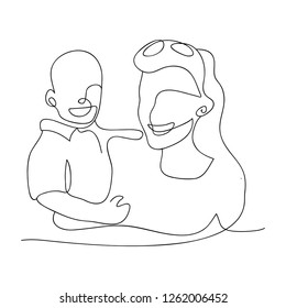 Mother and kid vector, minimal one line drawing. Family line art illustration.