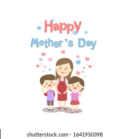 Mother and Kids for Card Vector