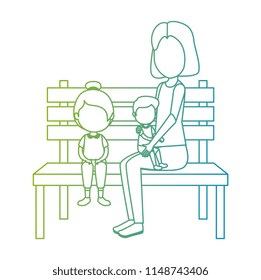 mother with kids in park chair