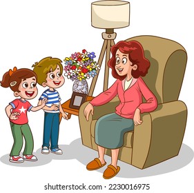 mother and kids to talk cartoon vector