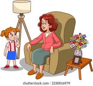 mother and kids to talk cartoon vector