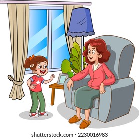 mother and kids to talk cartoon vector