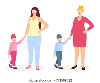 Mother with kids. Vector.