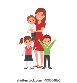 Mother with kids vector illustration. Happy family. Mother's Day.