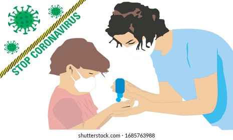 Mother and Kids wear Face Mask Vector