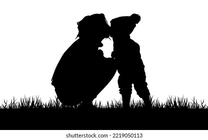 Mother kiss forehead of the child element. Mother and child silhouette for background, banner, backdrop, poster. Family love symbol. Eps 10.