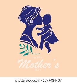 Mother Kissing Baby Happy Mothers Day Illustration