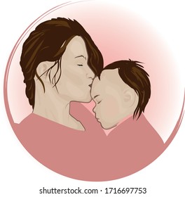 mother kissing a child to forehead