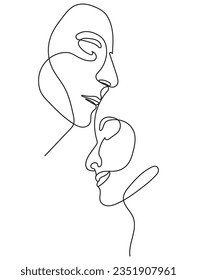 Mother Kissing Daughter on her Forehead in Minimal One Line Art Drawing