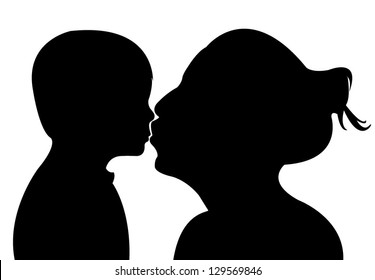 mother kissing her baby, vector