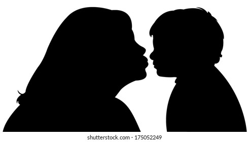 mother kissing her baby, vector 