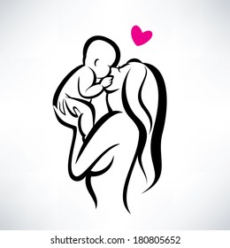 mother kissing her child, isolated vector symbol