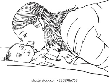 Mother kissing a newborn baby vector illustration