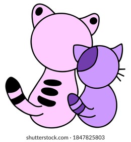 mother and kitten are sitting together enjoying. cartoon illustration sticker mascot emoticon