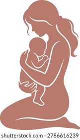 Mother Kneeling While Breastfeeding Her Newborn Baby Silhouette