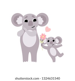 Mother Koala and Its Baby, Cute Animal Family Vector Illustration