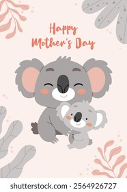 Mother koala and her baby. Mother's Day card in vintage colors in Scandinavian style.