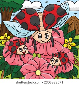 Mother Ladybug and Baby Lady Beetles Colored 