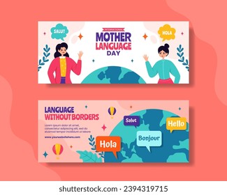 Mother Language Day Horizontal Banner Flat Cartoon Hand Drawn Templates Background Illustration