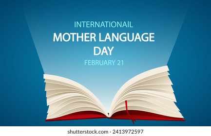 Mother language day open book, vector art illustration.