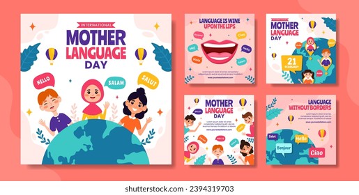 Mother Language Day Social Media Post Flat Cartoon Hand Drawn Templates Background Illustration