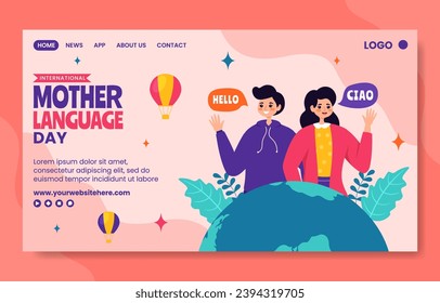 Mother Language Day Social Media Landing Page Cartoon Hand Drawn Templates Background Illustration