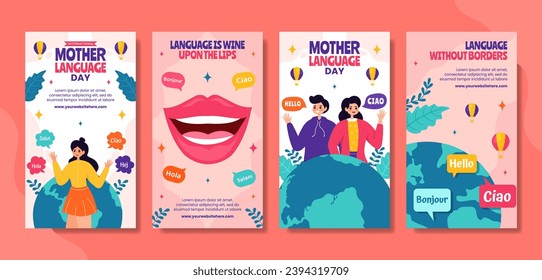 Mother Language Day Social Media Stories Flat Cartoon Hand Drawn Templates Background Illustration