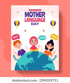 Mother Language Day Vertical Poster Flat Cartoon Hand Drawn Templates Background Illustration