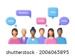 Mother language. People say the word hello in different international languages. 3d vector illustration.